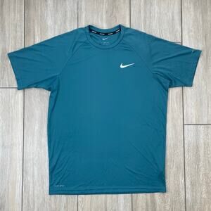Nike Swim Dri Fit UPF 40+ Rash Guard Shirt Mens M Blue Short Sleeve Beach